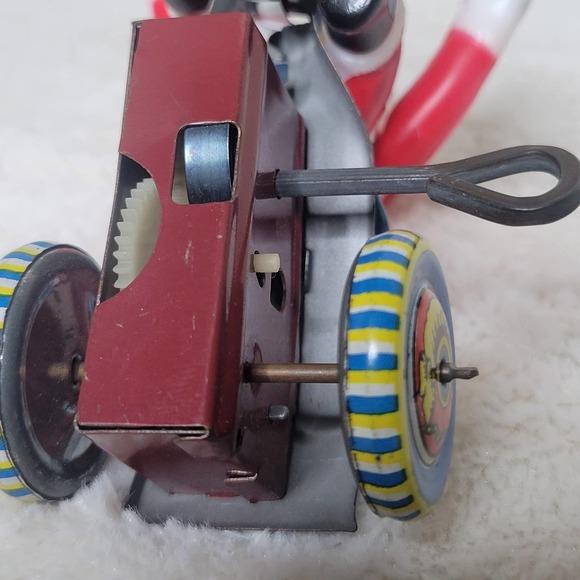 VTG Japan Mechanical WindUp Tin Celluloid Bell Toy Santa Bike Tricycle✨️WORKS - Picture 9 of 13